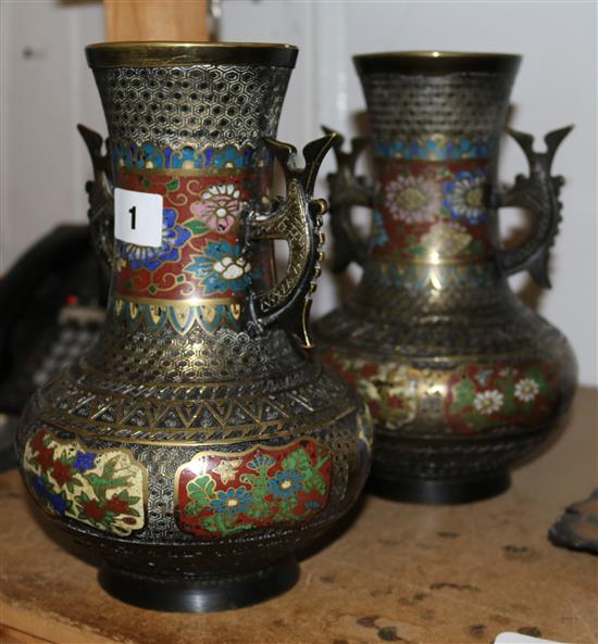 Pr cloisonne bronze vases